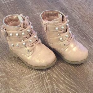 Pearl studded creamy rose zip up boots